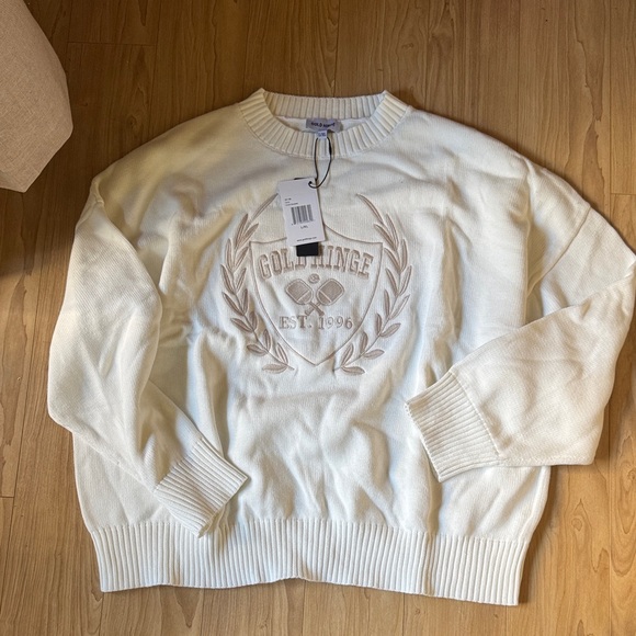 Goldhinge Sweaters - Cream Embroidered Crewneck Sweater with Laurel Crest